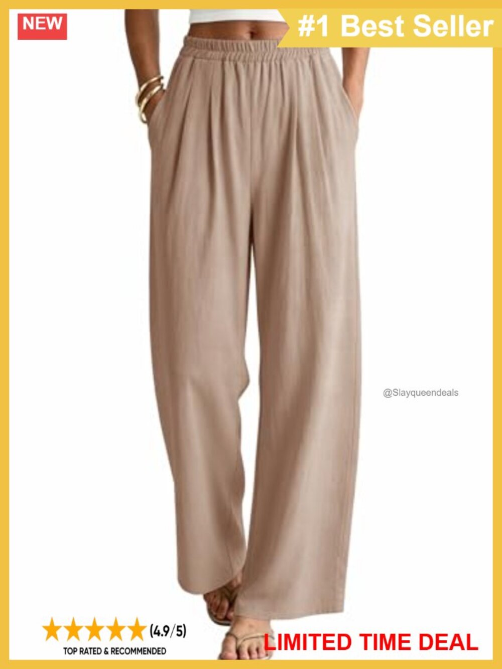 Cotton Linen Wide Leg Palazzo Pants Flowy Beach Travel Trousers Pockets